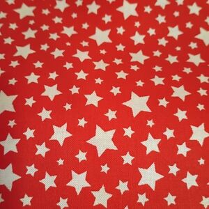 Red Star Print Fabric Cotton - White Stara On Red Fabric. Price Per Yard.